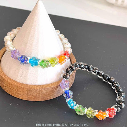 ARTSY Crafts Glow in the Dark Firefly Beads Bracelet for Women, Luminous Glass Beads Healing Crystal Glowing Beaded Bracelets, Mermaid Bracelet Stretch Bangle Wristband (Chakra White)