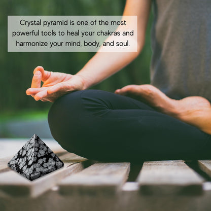Amazing Gemstone Snowflake Obsidian Pyramid Crystal Healing Stones - 1.5" Great Pyramid Figurine of Natural Stone Pyramid for Meditation, Reiki, Chakra Balancing and Crystal Pyramids Grid