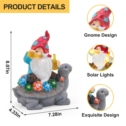 Gnome Garden Decor Statue with Solar Light Lantern, Turtle with Succulent Birthday Gifts for Women Mom Grandma, Funny Waterproof Resin Figurine Outdoor Decorations for Yard Patio Lawn Balcony Porch