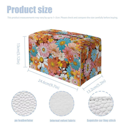 YUVAMAGIMO Daisy Leather Box Exquisite and Lovely Rectangular Tissue Box Cover Cubic and Shaped Reusable Facial Tissue Box Cover Suitable for Girls' Dressing Table Countertop Decorative Room