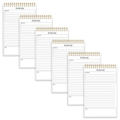 Better Office Products To Do List Mini Notepads, 5.5" x 8.5", Planning Note Pads, 50 Sheets Per Pad, Double Wire Spiral, Daily Agenda Productivity Checklist Organizer (6 Pack)