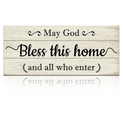 May God Bless This Home Sign - Christian Prayer Wall Decor for Farmhouse, Solid Wood Blessing Plaque with Full Phrase, Inspirational Gift for Believers, Bedroom & Entryway Wall Decor