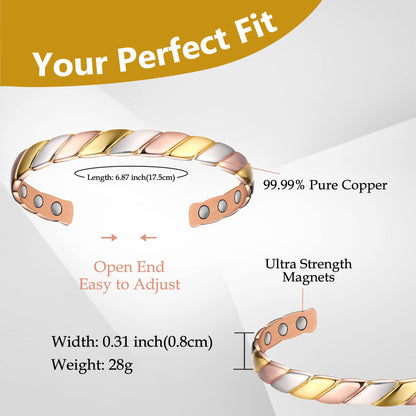 Feraco Copper Magnetic Bracelet for Women, Fashionable Braided Cuff Bangle with 3500 Gauss Magnets, 99.99% Pure Copper Jewelry Gifts