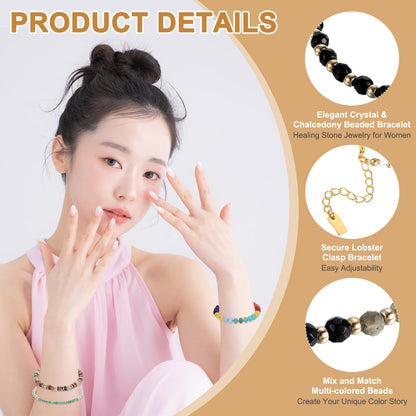 PATIKIL 4mm Crystal Bracelets for Women, Gradient Faceted Beaded Bracelet 11.8 Inches Adjustable Chalcedony Crystal Jewelry Charm Chain for Birthday Gift, Black
