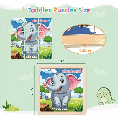 Wooden Animals Puzzles for Toddlers 2-4, 8 Pack 9 PCS Jigsaw Puzzles for Kids 2-4, Wooden Puzzles for Toddlers 3-5, Animal Puzzles for Kids 3-5, Preschool Puzzles Learning Educational Sets Toys