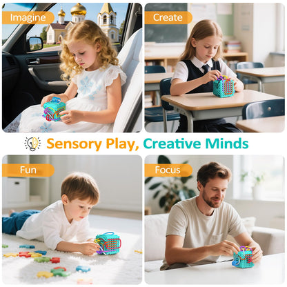 Silicone Sensory Activity Board – Fidget Travel Toys for Kids & Toddler, ADHD Autism Anxiety Relief Items (Blue)