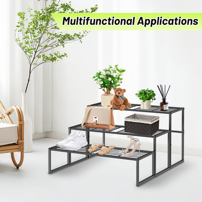 Metal Plant Stand Indoor Outdoor, 3 Tier Potted Multiple Flower Pot Holder Rack Plant Shelf, Heavy Duty Planter Display Shelving for Patio Balcony Garden Living Room Decorative (Black-3 Tier)