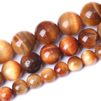 Natural Orange Tiger Eye Beads Gemstone Round Crystal Energy Jade Stone Beads for Jewelry Making DIY Bracelet Necklace 1 Strand 15.5inch 35PCS 10MM