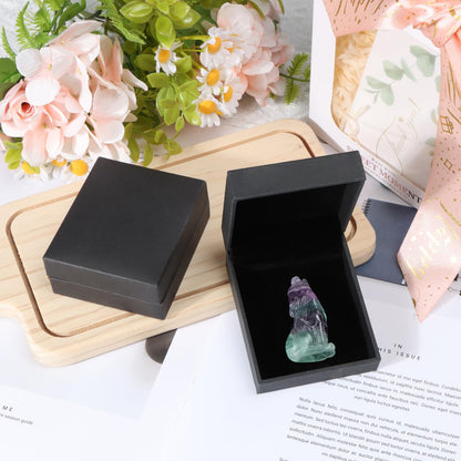 Artistone Rainbow Fluorite Head Up Wolf Statue 2" Howl Wolves Figurine Decor Ornament for Home Table Centerpiece Ornament Healing and Crystal Stone Pocket Animal Sculpture with Gift Case