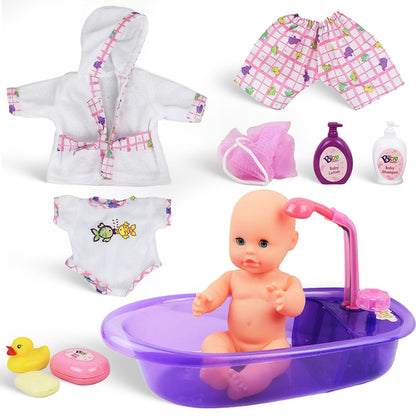 Liberty Imports Baby Bath Toys 13-Inch Little Newborn Doll Bath Set - Real Working Bathtub with Detachable Shower Spray and Accessories for Kids Pretend Play