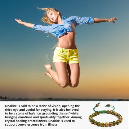 ANAYA AGATE Healing Crystal Bracelet – Chic Gemstone Bracelet for Men and Women – 8mm Round Bead Bracelets for Spiritual Healing, Protection, Positive Energy - Unakite