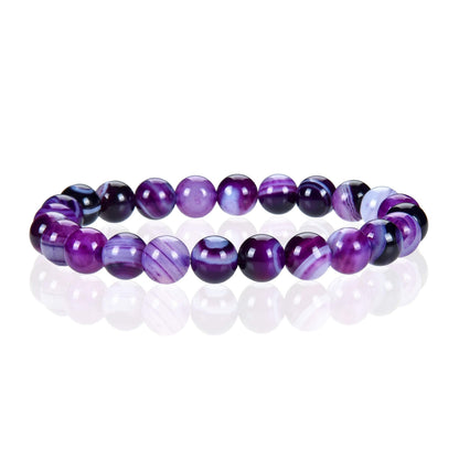 Cherry Tree Collection Lace Agate Purple Beaded Bracelet – Genuine 8mm Gemstone Stretch Bracelet for Men & Women – Handmade Crystal Bracelet - (Lace Agate Purple - M)