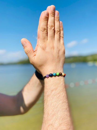 joy-d Chakra Bracelet 7 Stone Healing Bracelet on Adjustable Black Thread Natural Gemstone Jewelry for Energy, Balance, Meditation & Wellness - Unisex Mind, Body & Soul Healing Energy Bracelet