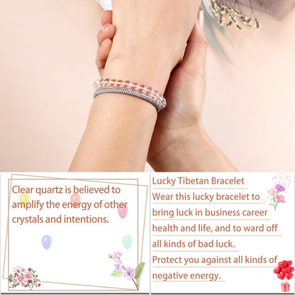 LPBeads 6mm Clear Quartz Bracelet with Handmade Rope Bracelet Size Adjustable Natural Stone Crystal Healing Bracelets Gifts for Unisex Adults