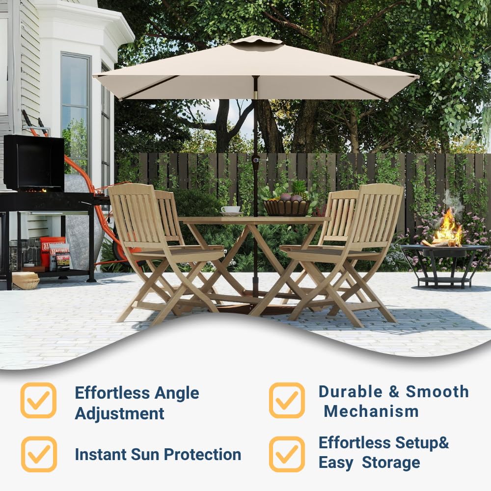 Patio Kingdom 6.5' x 10' Rectangular Patio Umbrella Large Outdoor Market Umbrella w/UV Protection, Push Button Tilt and Crank Lift, Rectangle Table Umbrella for Garden, Deck, Pool, Patio, Beige