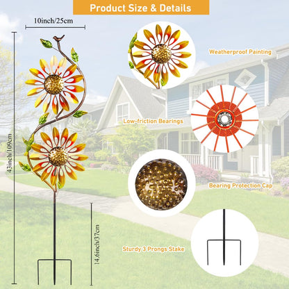 VEWOGARDEN Metal Sunflower Wind Spinners Outdoor Kinetic Wind Spinner with Stakes Yard Art for Garden Lawn Patio Decoration, Yellow
