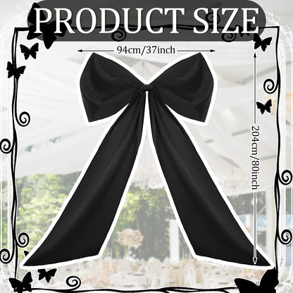 Wavwavw Big Wall Bow Decorations 39 x 72 Inch Giant Birthday Party Decor Ribbon Hanging Tie Bow Decor for Coquette Party Baby Shower Wedding Bridal Bachelorette Supplies(Black,Polyester,Weeding)