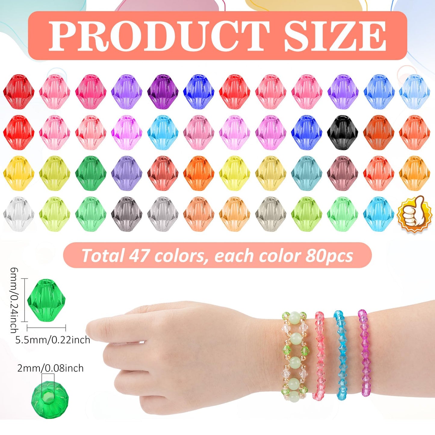 XSEINO 3760 Pieces 6mm Crystal Beads for Jewelry Making, 47 Colors Crystal Acrylic Beads for Bracelets Jewelry Making and DIY Crafts