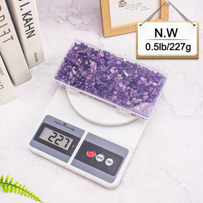 EZEELAI 0.5 Lb/230g Amethyst Quartz Crystal Chips Bulk, Purple Crushed Stones Natural Gemstones Healing Reiki Crystals Mini Quartz Vase Filler Aquarium Gravel Rocks, 5-7mm