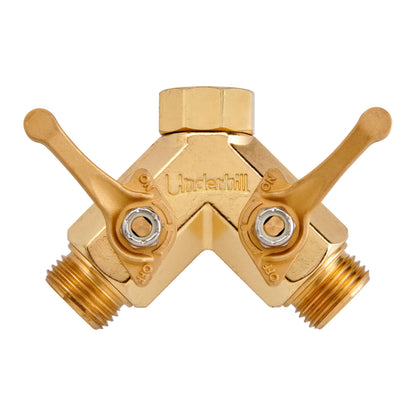 Underhill Garden Y Hose Splitter 2 Way, Heavy Duty Bib Faucet Spigot Connector with Water Shut Off Valves, Metal, 30 GPM, 3/4-Inch Thread, A-HB2HF
