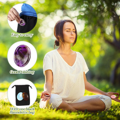 Roowest 4 Pcs Thumb Worry Stone for Anxiety Natural Crystal Healing Stone Chakras Amethyst Tiger Eye Quartz Pocket Hug Gift for Office Stress Meditation(Warmglow,Oval)