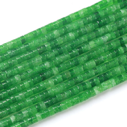 ZXYMLZI 150pcs 2x4mm Natural Green Peridot Jades Tube Shape Beads Loose Flat Round Cylinder Flat Spacer Green Stone Beads for Bracelet Earrings Jewelry Making