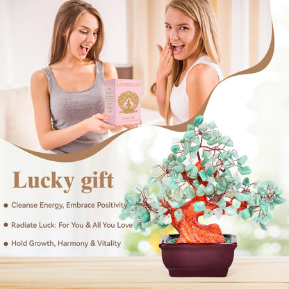 AzureLeap Feng Shui Quartz Crystal Money Tree Bonsai Style Decoration for Luck and Wealth (Green)