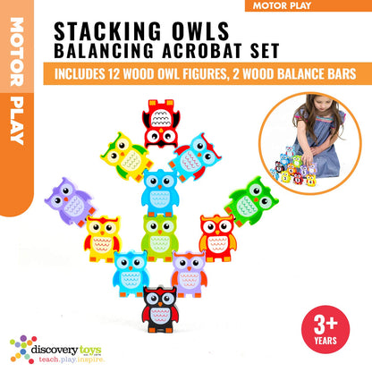 Discovery Toys Stacking Owls Wood Balancing Acrobat Set | Kid-Powered Learning | STEM Toy Early Childhood Development 3 Years and Up