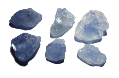 6pc Set Raw Celestite Celestine Small Rough Naturally Semi-Faceted & Semi-Translucent Healing Crystal Gemstone Specimen From Madagascar for Wire Wrapping, Meditation, & Metaphysical Uses