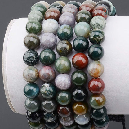 MASSIVE BEADS Men Women Natural Indian Agate Braided Macrame Bracelet 8mm Crystal Healing (Indian Agate, 8mm)