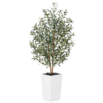 OAKRED Artificial Olive Tree 5FT Faux Olive Tree - Adjustable Branches UV Resistant with White Taper Planter and Pebbles - Faux Plants Indoor for Living Room, Office Decor and Bedroom