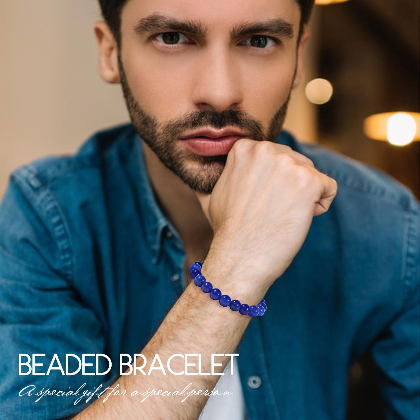 VDKIDKT Chakra Healing Bracelet 10mm Natural Lapis Lazuli Beads Bracelet for Women Men Meditation Emotion Control Stress & Anxiety Relief Bracelet(Lapis Lazuli)