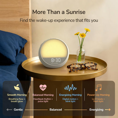HOUSBAY MINI Sunrise Alarm Clock with Sound Machine, Rhythm Wake-Up Light, White Noise for Sleeping, Compact Phone-Free Bedrooms Clock, Putty