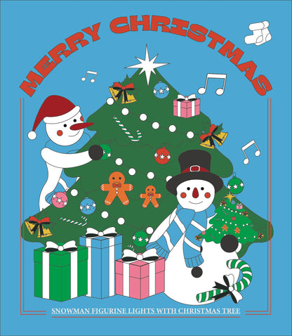 iStatue Resin Snowmen Figurines with Lighted Christmas Tree and Wreath 5'' - Set of 2 Battery Operated - Holiday Decorations Home Decor (Snowman)