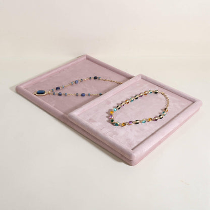 GemeShou Gemehou velvet Jewerly display tray, Top Microfiber Jewelry storage organizer plate, Empty Jewelry showcase tray for Necklace Bracelet Ring Earring Watch (Pink-Medium, 11.8 x 8.7 in)