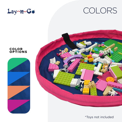 Lay-n-Go Layflat Portable Drawstring Cinch Storage Toy & Mini Figures Organizer & Play Mat, Mesh Pockets, Home & Travel, Kids & Toddlers Playdates, 2 Straps for Backpack, Durable, Machine Washable