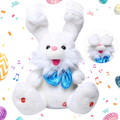 Emoin Easter Bunny Stuffed Animals Bunny Plush Baby Toys Bunny Peek-A-Boo Toys Repeats What You Say Singing with Floppy Ears Birthday Gift for Toddler 7 8 9 10 11 Months 1-2 Year Old（White）