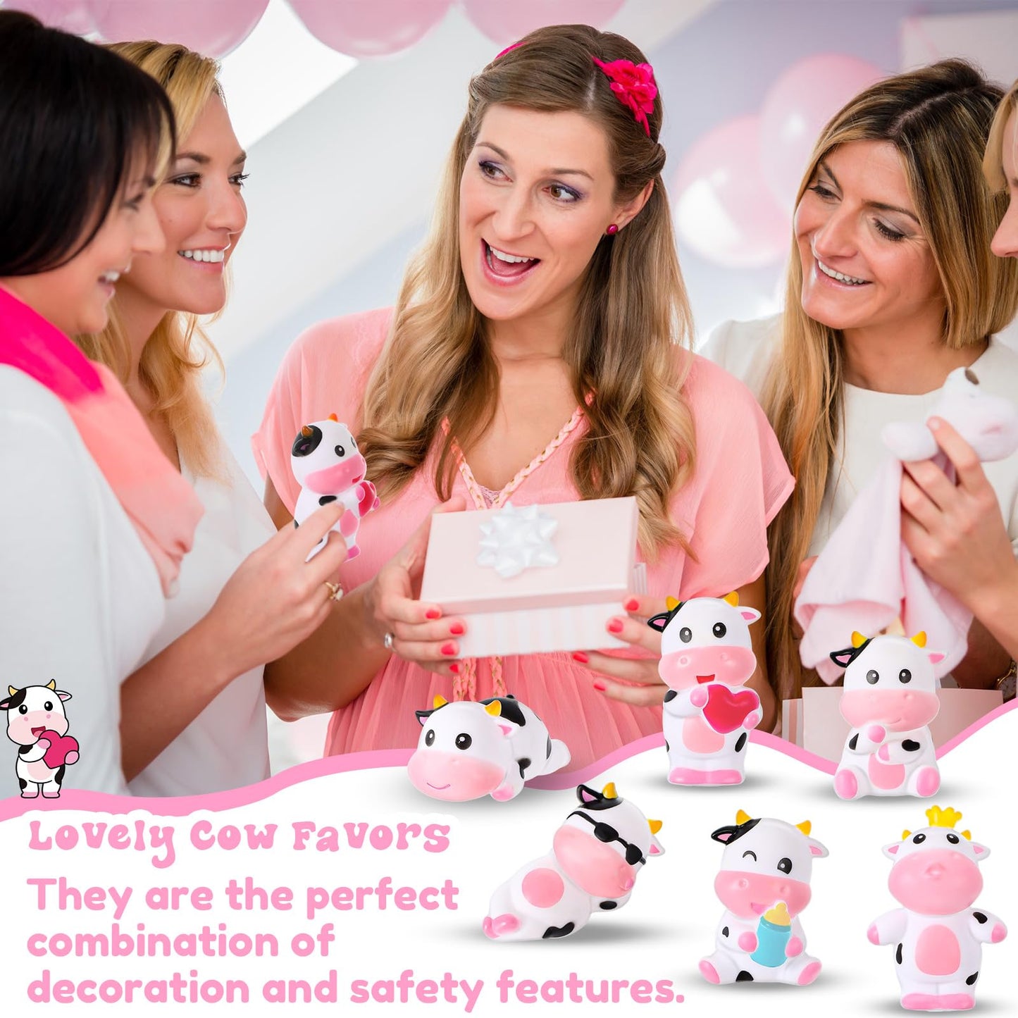 Jenaai 48 Pcs Cute Rubber Cows Bulk Squeak Floating Cow for Kids Bath Toys Rubber Animals Swimming Shower Bathtub Toy Favors for Party Baby Shower Dashboard Decor Carnival Gift