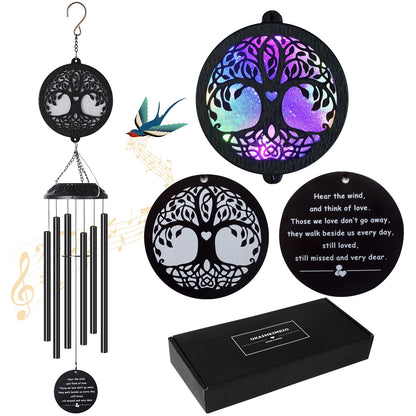 Solar Tree of Life Wind Chimes - Memorial Gift for Mom, Outdoor Garden Decor