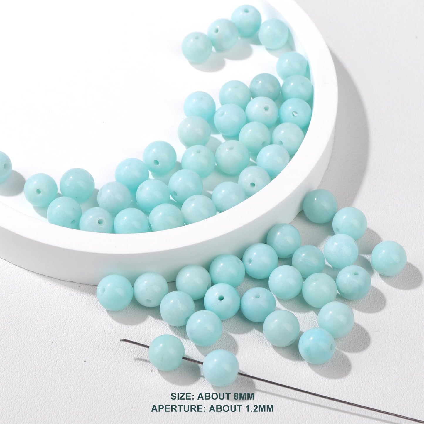 Risyfjew 50PCS 8mm Natural Aquamarine Beads Gemstone Round Loose Beads for Jewelry Making Chakra Crystal Stone Beads for Bracelets Necklace Earrings Making Supplies (50pcs/Strand)