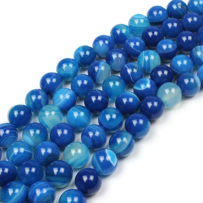 MJDCB Natural Stone Beads Blue Striped Agate Round Loose Beads for Jewelry Making DIY Bracelet Necklace (6mm)