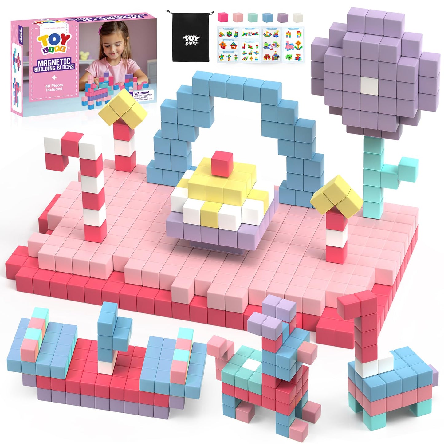 TOY Life 48 Pcs Magnetic Blocks Ages 3-5, Magnetic Building Blocks for Toddlers, Magnetics Blocks for Kids Ages 4-8 Girls & Boys, Learning Building Toys for Age 3 4 5 6 7 8-12
