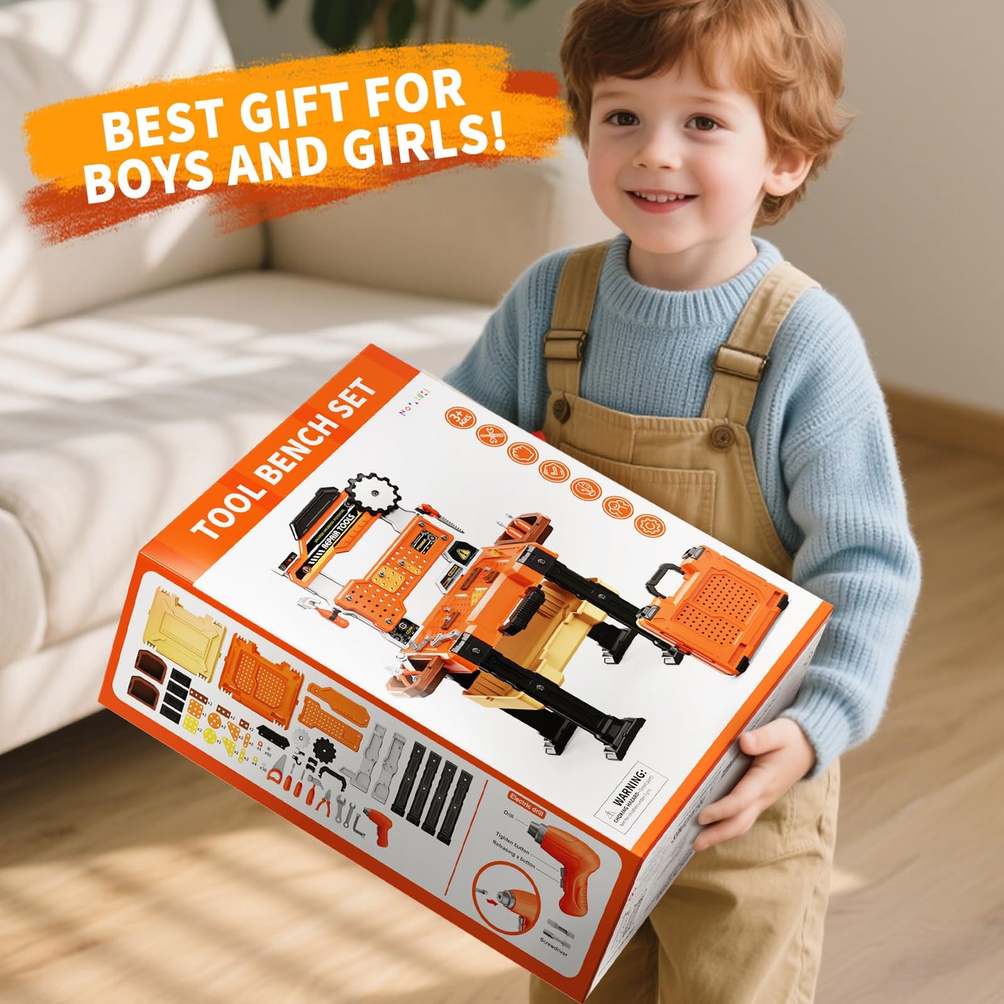 Novaluki Kids Tools Bench, Tool Box Playset with Screw and Electric Drill Toy, Pretend Play Construction Toys Work Bench for Toddlers 3-5 Years Old, Birthday for Boys Ages 3 4 5 6 7 8
