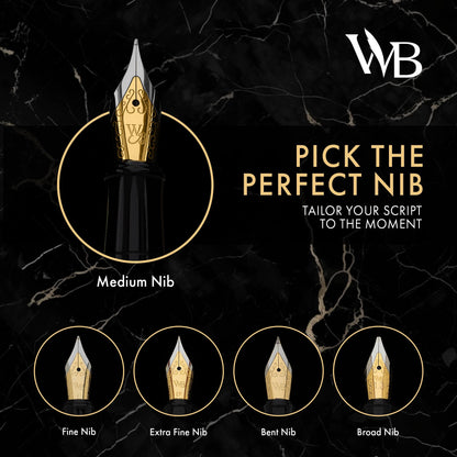 Wordsworth & Black Fountain Pen Set, Medium Nib, Includes 24 Ink Cartridges and Ink Refill Converter, Gift Case, Journaling, Calligraphy, Smooth Writing Pens [Black Chrome], Perfect for Men and Women