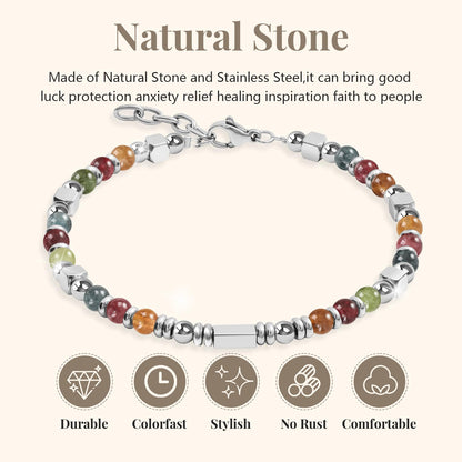 Stainless Steel Stone Adjustable Boho Stackable Womens Beaded Bracelets for Women Trendy Jewelry Stack Cute Health Dainty Waterproof Woman Ladies Colorful Bangle Women's Silver Link Bracelets for Women Non Tarnish A Bohemian Charm Silver Bead Bracelet for