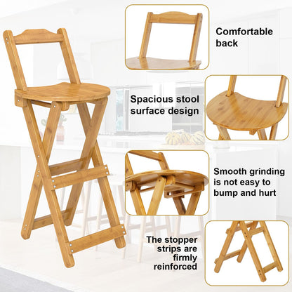 Nisorpa Folding Bar Stool with Backrest Kitchen Counter Height Stool with Back Support Foldable Bamboo Bar Stool Folding Bar Chair for Home Kitchen Island Breakfast No Assembly 1Pack