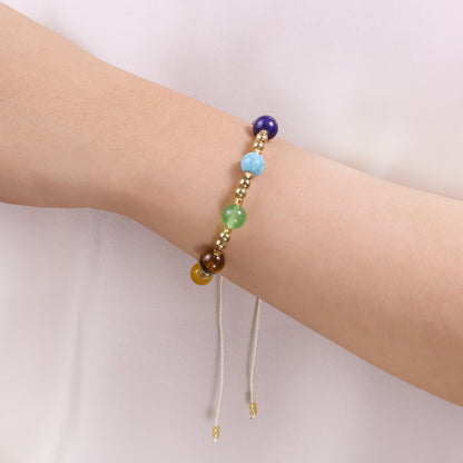 Mnblkjpoi Chakra Pearl Bracelets Gold Rope for Women Trendy, Round Natural Stone Balance for Meditation, Energy, Spiritual Protection, and Mental Health, Anniversary Birthday Valentine's Day Gifts.