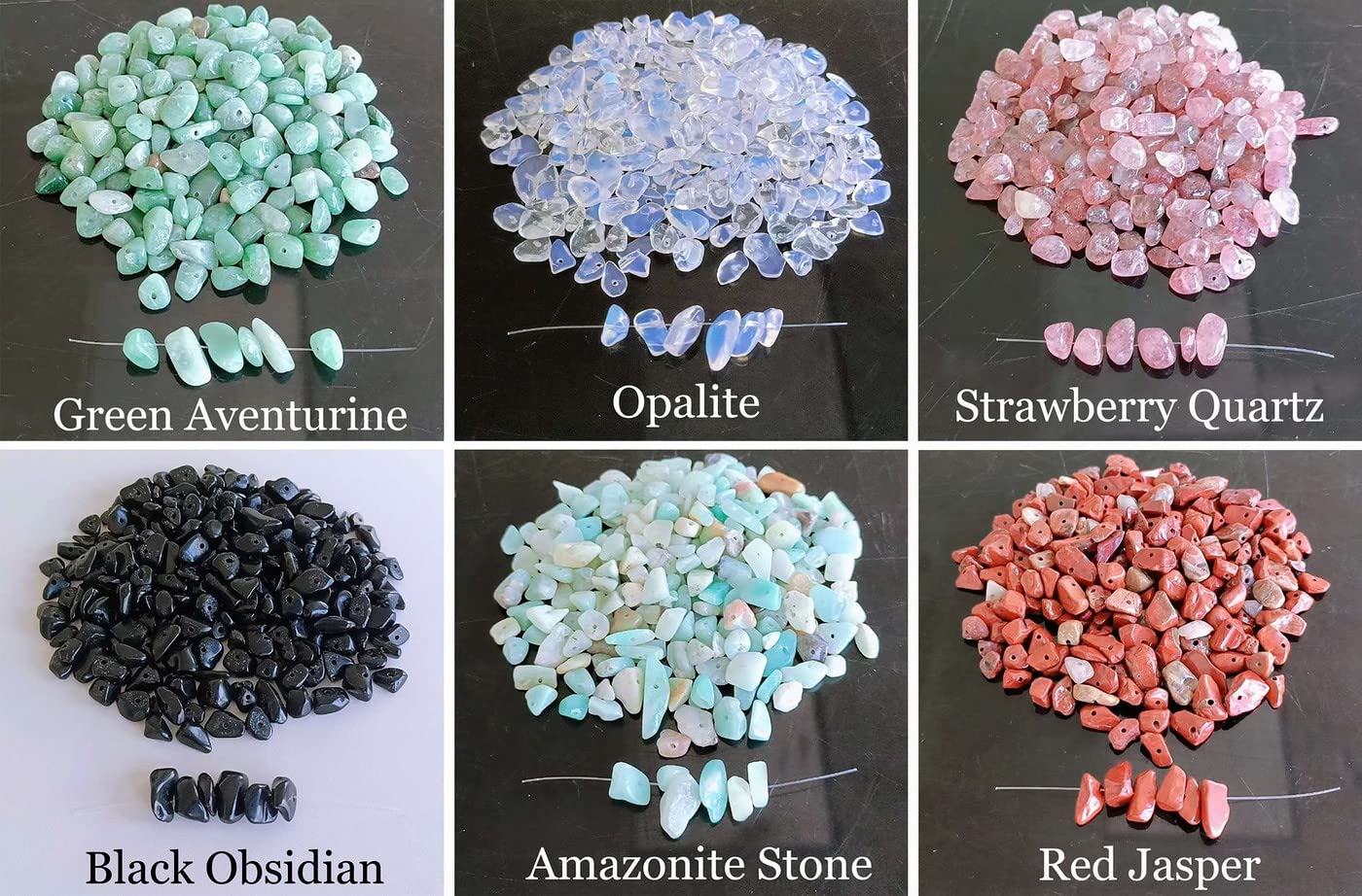 LAIDANLA Black Obsidian 400pcs Natural Chip Stone Beads 5-8mm Healing Crystal Irregular Gemstones Drilled DIY Loose Rocks Bead Crystal for Bracelet Earrings Necklace Jewelry Making Crafting
