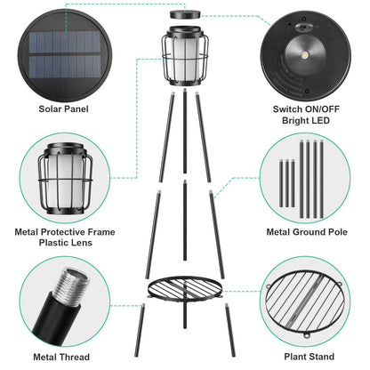VISFLAIR 2 Pack Solar Lights with Plant Stand, Outdoor Floor Lamps, Waterproof Solar Powered Floor Lamps for Patio Deck Porch Yard Garden Decor