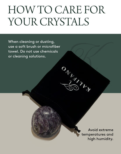 KALIFANO Lepidolite Palm Stone with Healing & Calming Effects - High Energy Reiki Worry Crystal Used for Soothing Anxiety and Stability (Information Card Included)
